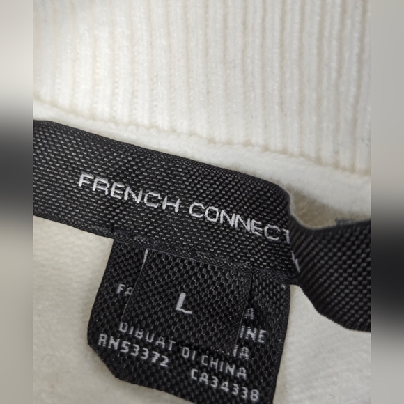 French Connection Sweater L Bright White Turtle Neck Mock Long Sleeve Ruffled - Picture 5 of 6